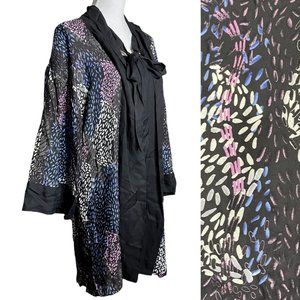 BCBGMaxAzria Silk Sea of Life Dress NWT S Mauve Orchid Abstract Tunic Tie Kimono